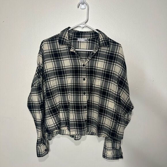ASOS Designs Black White Plaid Flannel Button Down Shirt Women’s Size 8 - Picture 1 of 7